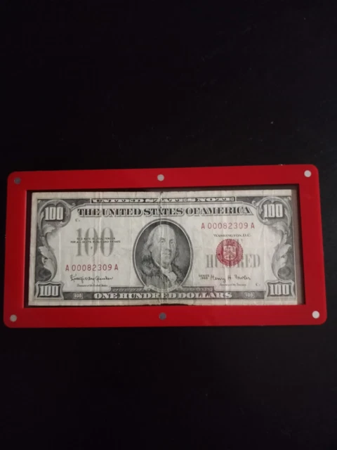 Red Seal $100 Dollar Bill In Red Acrylic Case Red Seal $100 Dollar Bill In Red Acrylic Case