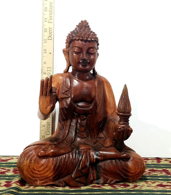1 Buddha, Hand Crafted, Hard Wood, 12.5" Height, Made in Bali - Peace / Serenity