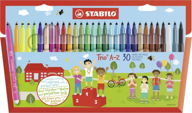 STABILO Felt Tip Pen Trio A-Z - Wallet 30 - Assorted Colours Incl 5 Neon Colours