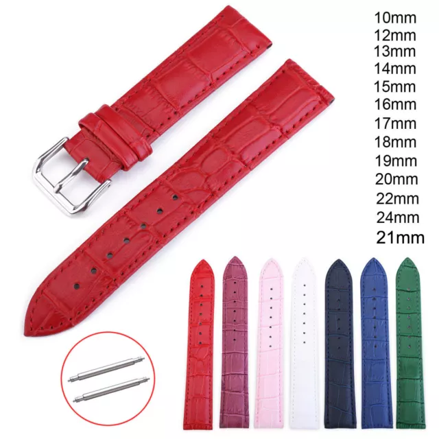 10 12 13 15 16 17 18 19 20 22 24mm Colorful Genuine Leather Watch Band Men Women