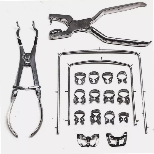 Rubber Dam Starter Kit of 18 PCs Frame Puncher Clamps New Dental Instruments