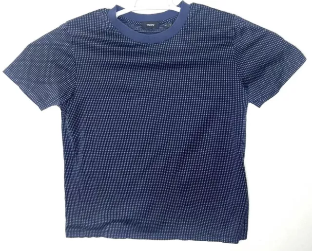 Theory Shirt Men's Medium Textured Blue Microcheck Short Sleeve Slim Fit Cotton