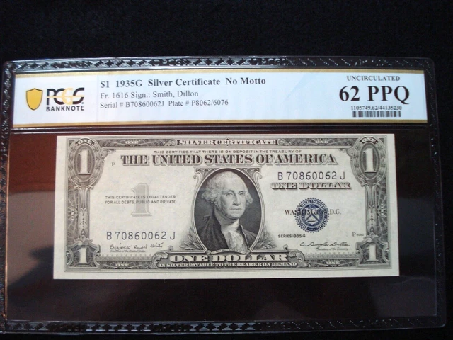 1935-G $1 Silver Certificate- Pcgs 62Ppq