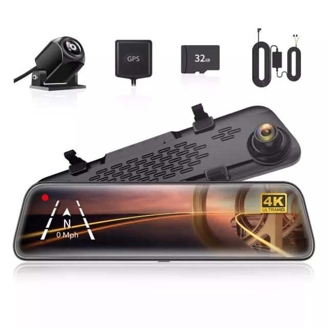 WOLFBOX Mirror Dash Cam 12" 4k Front and Rear View with Free SD+Hardwire Kit GPS