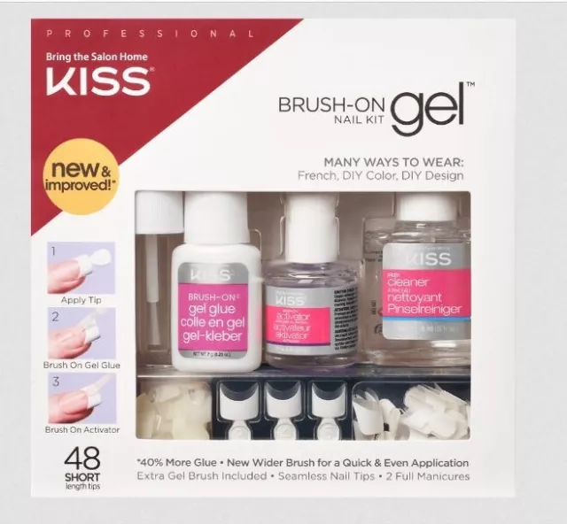 Kiss Brush-On Gel Nail Kit Easy French Nagelmodellage Set mit Tips GNK01 Set