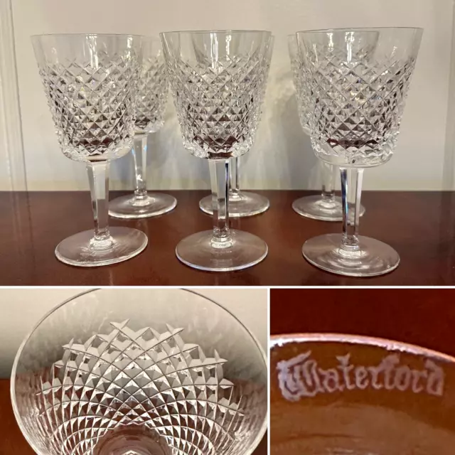 Set of 6 Vintage WATERFORD CRYSTAL Alana 10 oz. Water/Wine Glasses 7" IRELAND