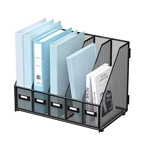 Desk Organizers Metal Desk Magazine File Holder with 5 Vertical Compartments ...