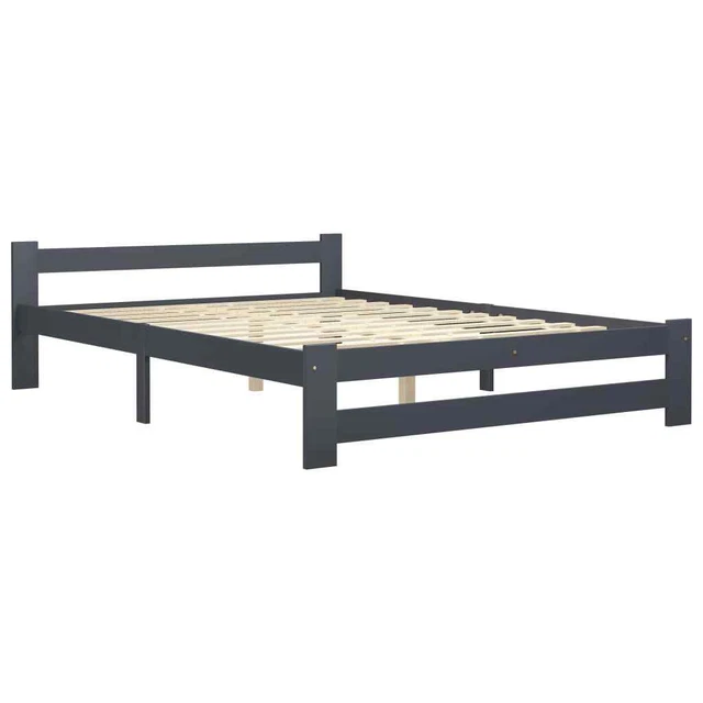 DARK GREY SOLID Pine Wood Bed Frame 140x200 cm, Sturdy & Elegant Design