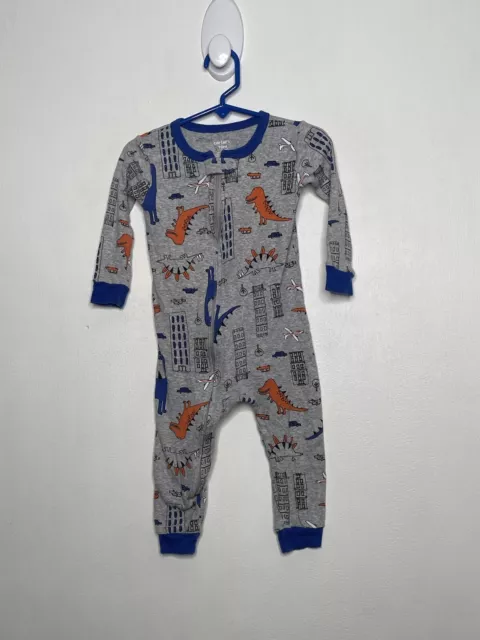 Carters Coverall Pajama Baby Boys Size 18 Months Gray Long Sleeve Dinosaur