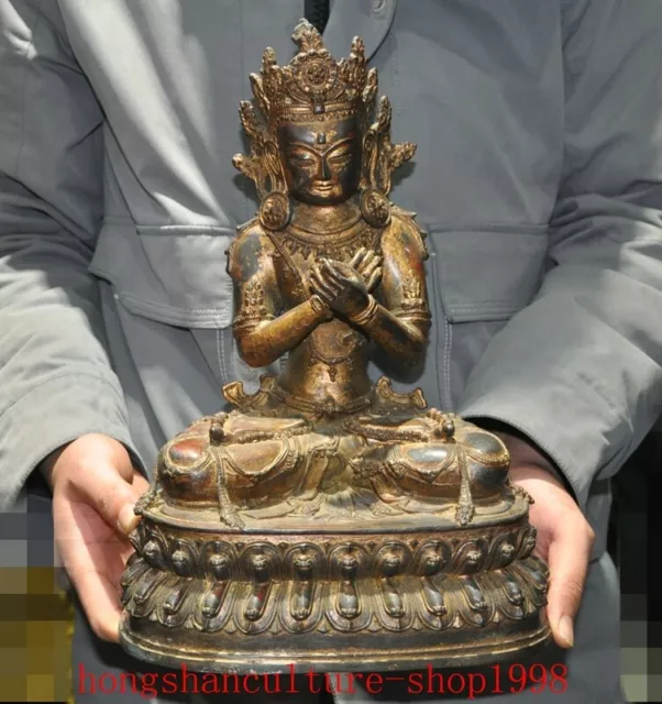 13" old Tibet Buddhism temple bronze gilt guanyin Goddess tara Buddha statue