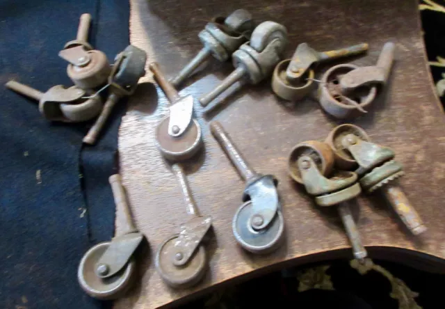 13 Vintage Casters Cast Iron Flat tops 1.5 -3"wheels