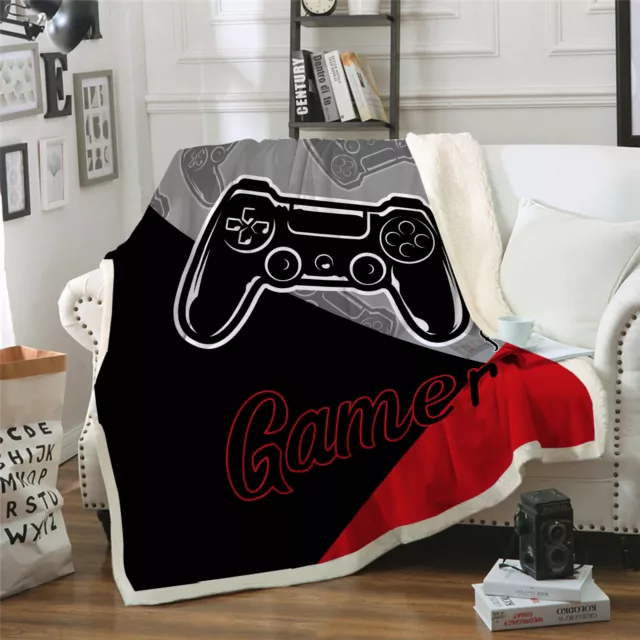 Black Red Gamepad Blanket Plush Fleece Sherpa Throw Rug Bedding Sofa Couch Rug