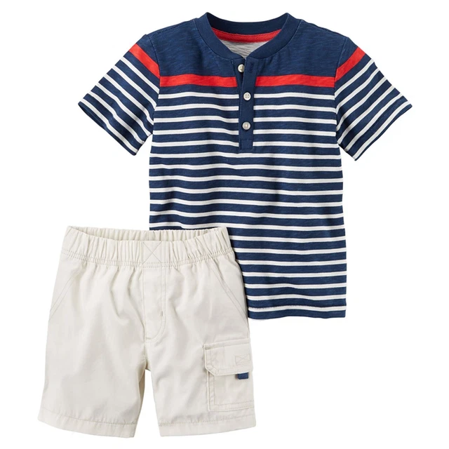 Carters Infant Boys 2-Piece Striped Henley T-Shirt & Cargo Shorts Set