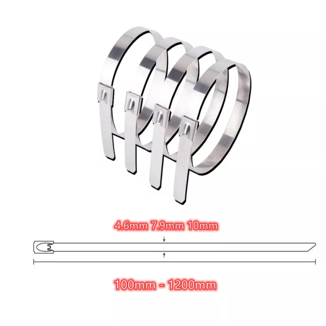 4.6mm 7.9mm 10mm Stainless Steel Cable Zip Tie Self Lock Strap Strong Metal Tie