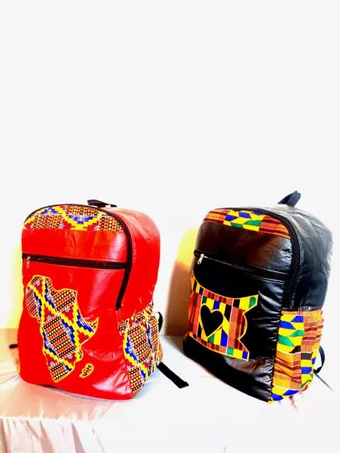 Kente African Print Backpack Handmade Map of Africa Book Rucksack 20x8x12 Inch