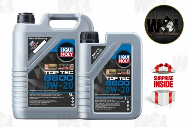 Liqui Moly Top Tec 6600 0W20 Synthetic Engine Oil 6L BMW MB FORD ACEA C5 21411