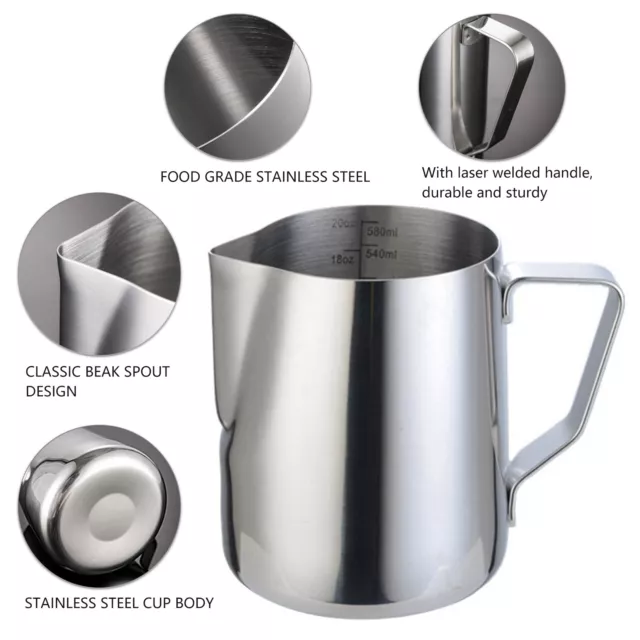 Stainless Steel Milk Frothing Jug Frother Coffee Latte Container Mug Cup UK HOT