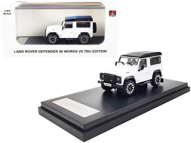 Land Rover Defender 90 Works V8 White with Black Top "70th Edition" 1/64 Diecast