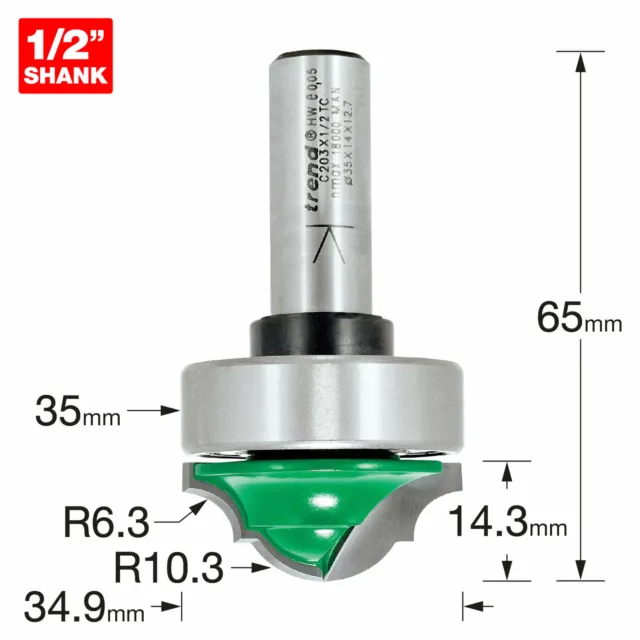 Trend CRAFTPRO Bearing Guided Classic Decor Router Cutter 35mm 14.3mm 1/2"