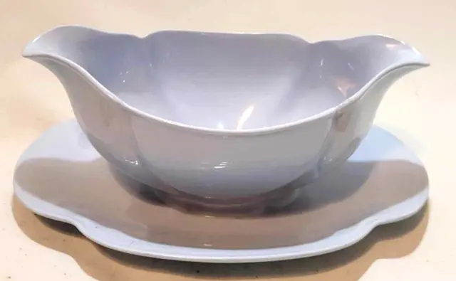 Johnson Brothers Grey dawn Gravy boat Sauce jug double lip saucer attached