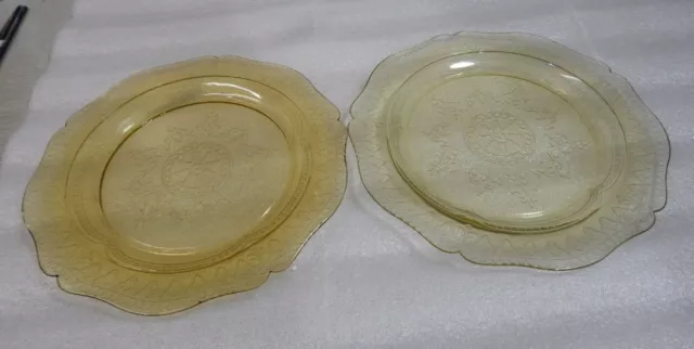 TWO Amber Depression Glass Plate Federal Patrician Spoke 11"   CHIP Flake