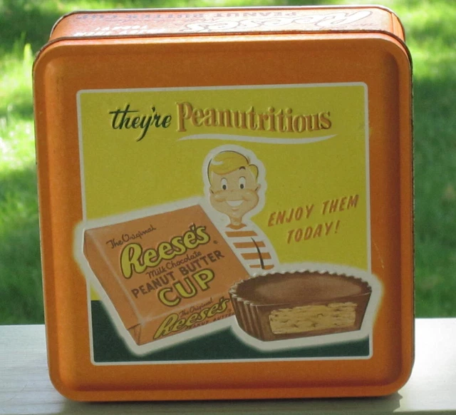 REESES PEANUT BUTTER Cup Tin Box Hershey Canister Vintage Reese's Box