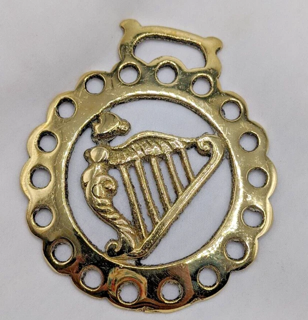 Brass Horse Medallion Vintage English Harp Figure Head Erin Ireland Show Parade