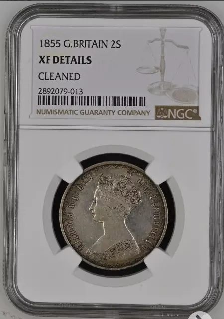 1855 GREAT BRITAIN Florin Silver Coin Queen Victoria Royal Mint NGC XF-Details