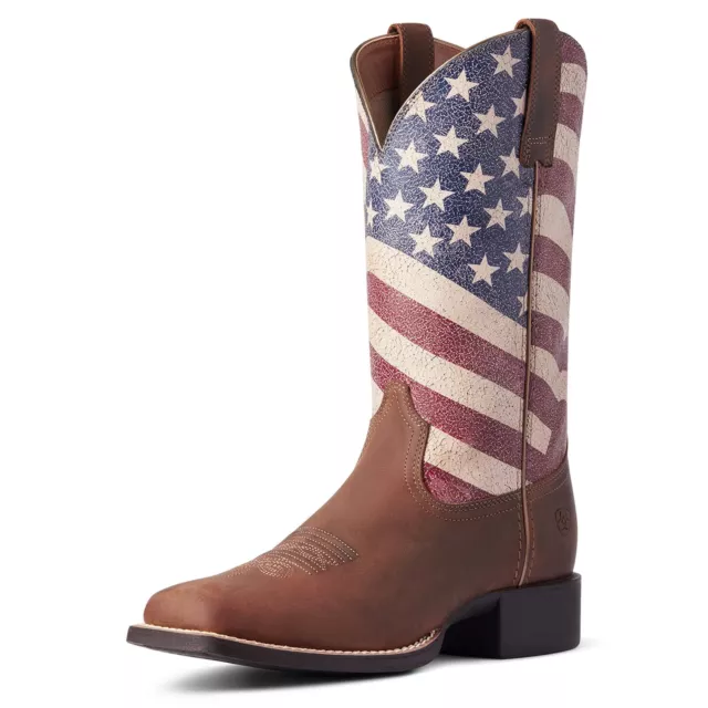 Ariat Womens Round Up Patriot Western Boot Distressed Brown/Stars And Stripes Pr