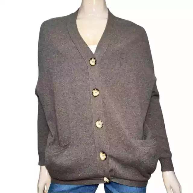 VKOO Women’s Size P S Brown Cashmere Button Front Cocoon Sweater Cardigan