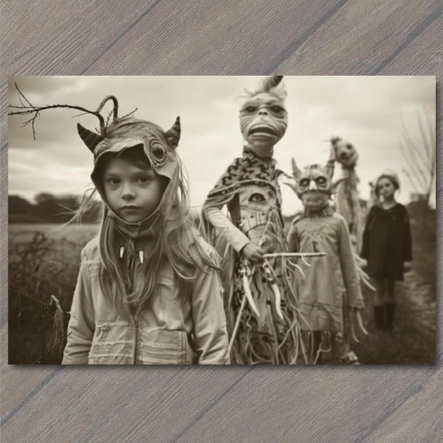 8.5x11" Weird Creepy Old Fashion Vibe Kids Halloween Cult Unusual Mask
