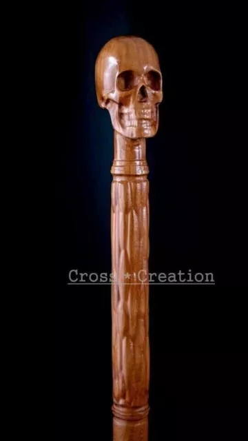 Wooden Hand Carved Handmade Walking Stick Walking Stick Cane Skull Head Handle