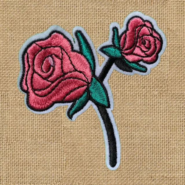 1pc Rose Pink Flower Embroidered Patch Cloth Iron On Applique craft sewing #2378