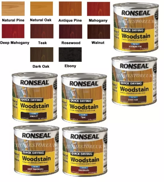 RONSEAL QUICK DRY WOODSTAIN SATIN RAINPROOF WOOD PRESERVER RESIST CRACKING 250ml