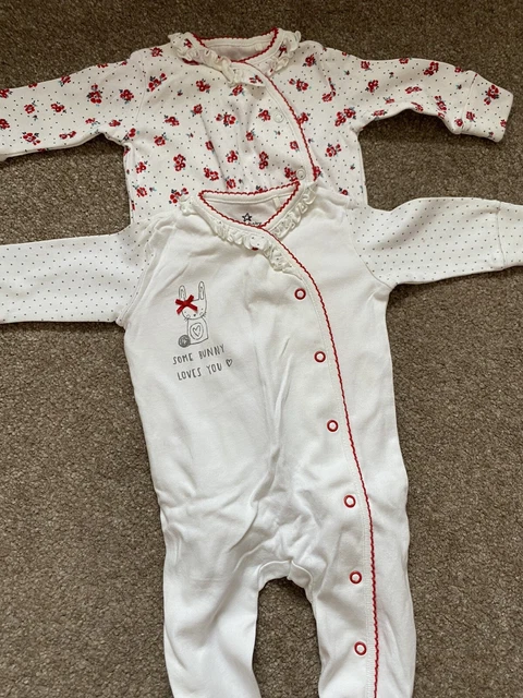 X2 Cute Baby Girls Next 0-3 months Up To 3 sleepsuits babygrows bodysuits bundle