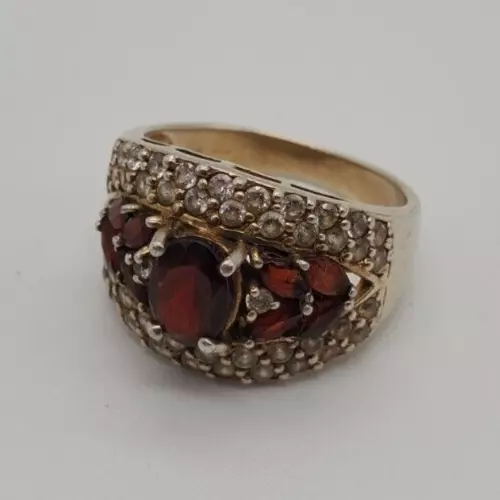 Ring Prunk Proll 925er Sterling Silber gold 54 55 mit Steinen Granat? Rubin?