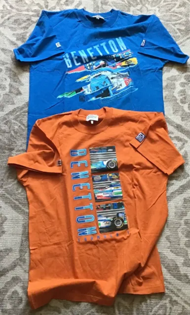 T-shirt Benetton Formula 1, anni '90, piccole, 2 diverse, indossate, posta gratuita UK