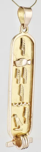 Estate 14K Yellow Gold Egyptian Personalized Cartouche Hieroglyphs Pendant