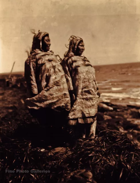 1929/90 EDWARD CURTIS Eskimo Women Seal Skin Clothing Alaska GOLDTONE Photo Art