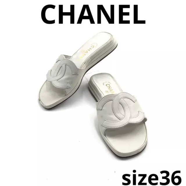 Chanel+Crystal+CC+Logo+White+Spotlight+Mule+Slide+Sandals+Size+38+EU+G40083  for sale online