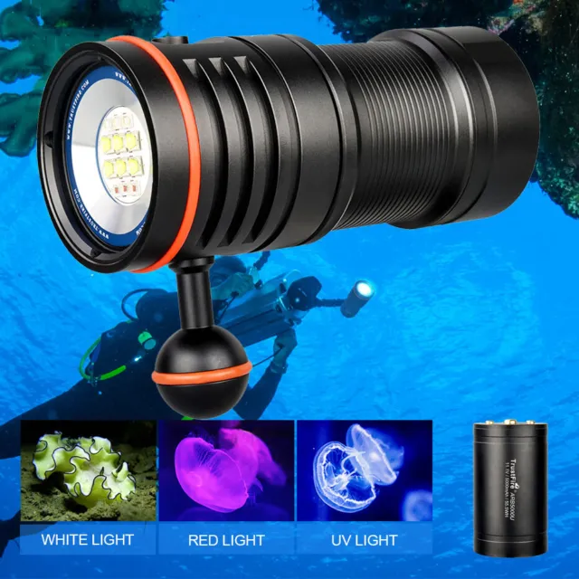 6500 Lumen Unterwasser 70M Tauchen Taschenlampe 70M mit 3 Farben LED Fotografie
