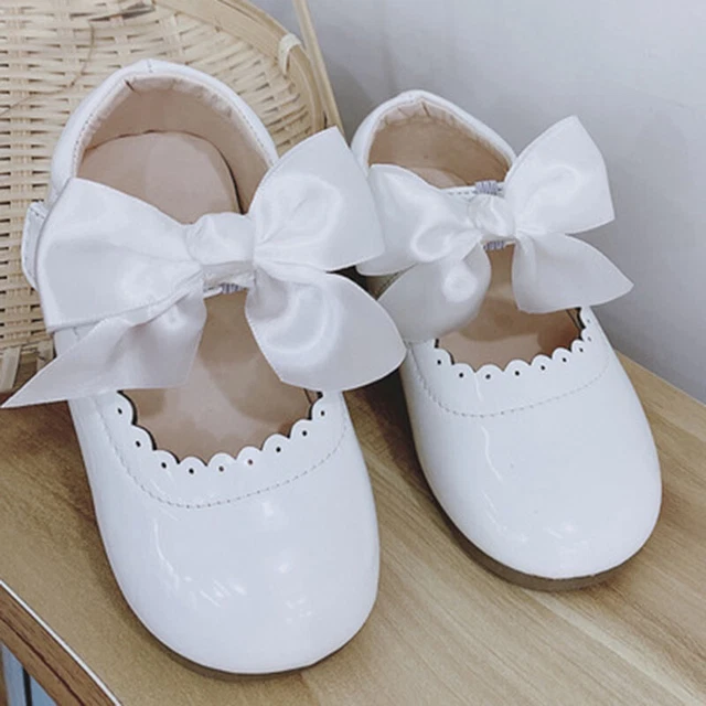Scarpe Bambino Bambini Bambine Fiocco Spagnolo Matrimonio Piatto Festa Brevettato 4-8 7