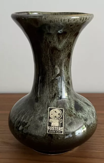 Fosters Pottery Vase Vintage Green Honeycomb Mottled Drip Glaze Posy Vase 14cm