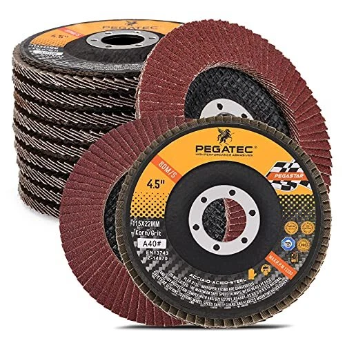 PEGATEC 40 Grit Flap Discs 4 1/2 inch Flap Wheel 29 Flap Sanding Disc with 7/...