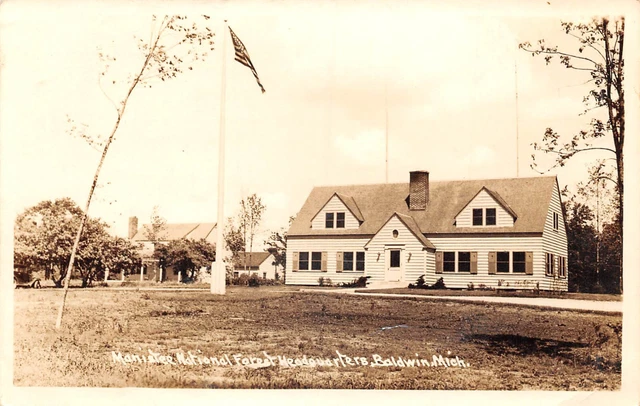 UPICK Postcard Manistee National Forest Headquarters Baldwin Michigan RPPC c1940