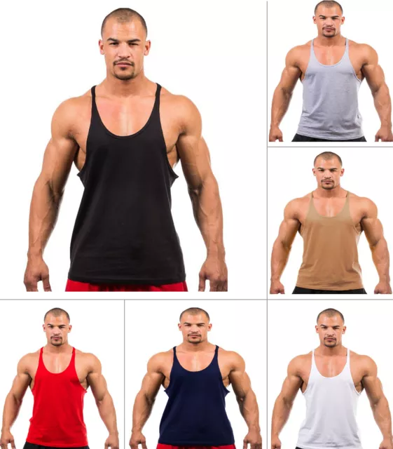 Mens Plain Gym Vest Bodybuilding Muscle Stringer Vest Y Back Racerback  Lot Vest