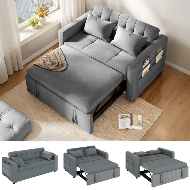 3 IN 1 Convertible Sleeper 55" Sofa Bed Loveseat Pull Out Sofa Bed ...