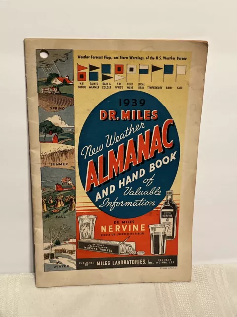 Vintage 1939 Dr. Miles New Weather Almanac & Hand Book of Valuable Information