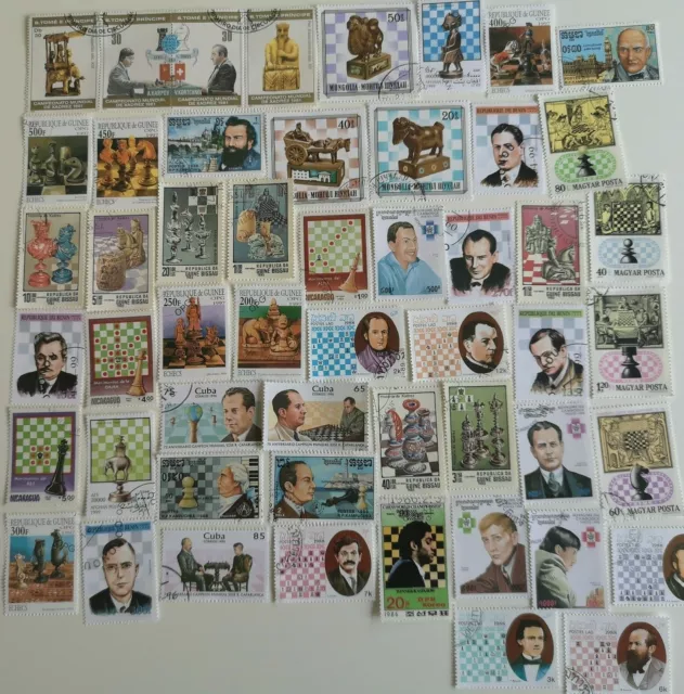 Chess & Chess Players Stamps Collection - 50 & 100 Different Stamps