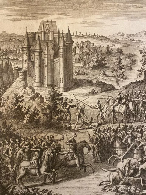 Historia Bretaña Grabado XVIII E Siglo & Batalla Obtener & Jean De Bretaña